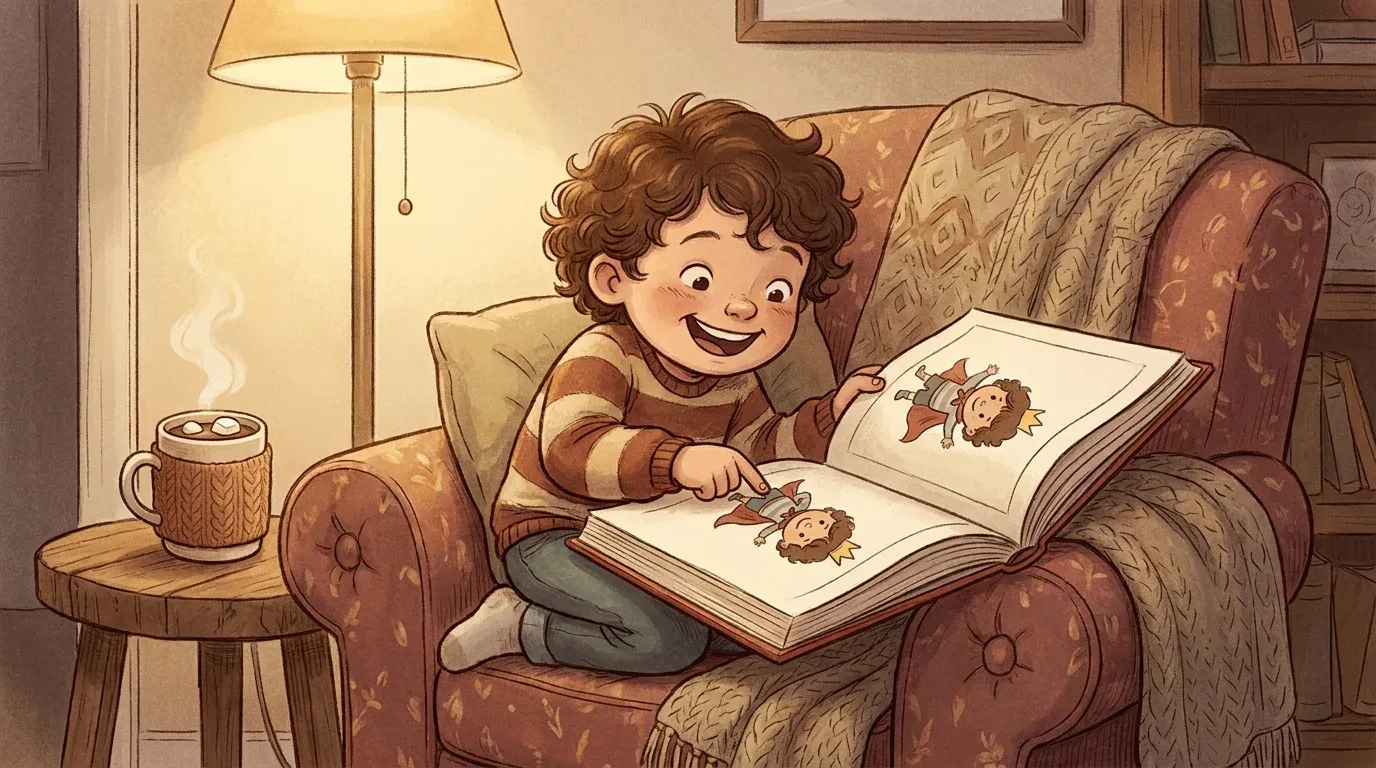 Young child re-reading a personalized storybook where they are the hero, best non-toy Christmas gift idea
