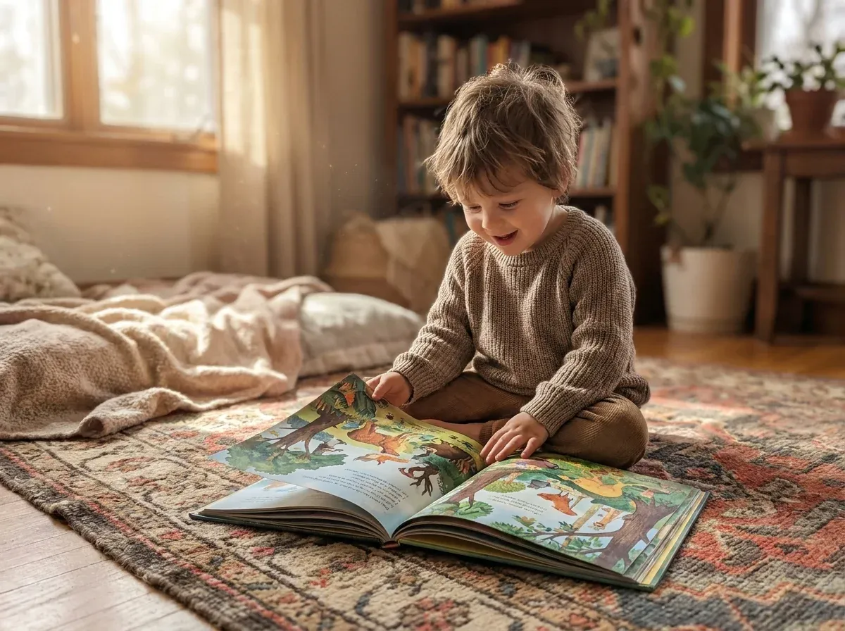 Young child reading a personalized storybook — a gift for nieces and nephews they'll never forget